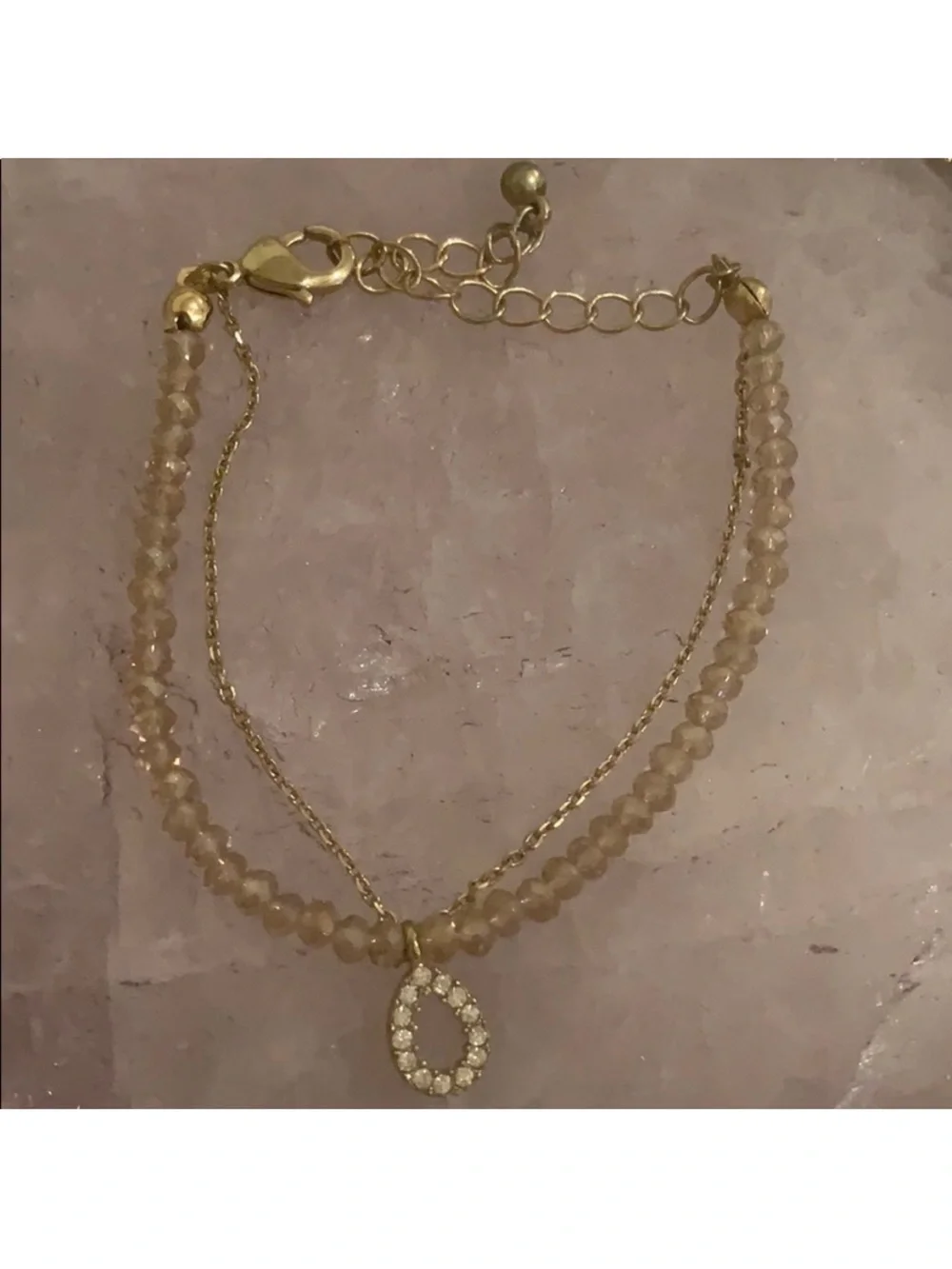 Forever 21 Gold-Tone Pink Crystal Stretch Bracelet with Pave Teardrop Charm